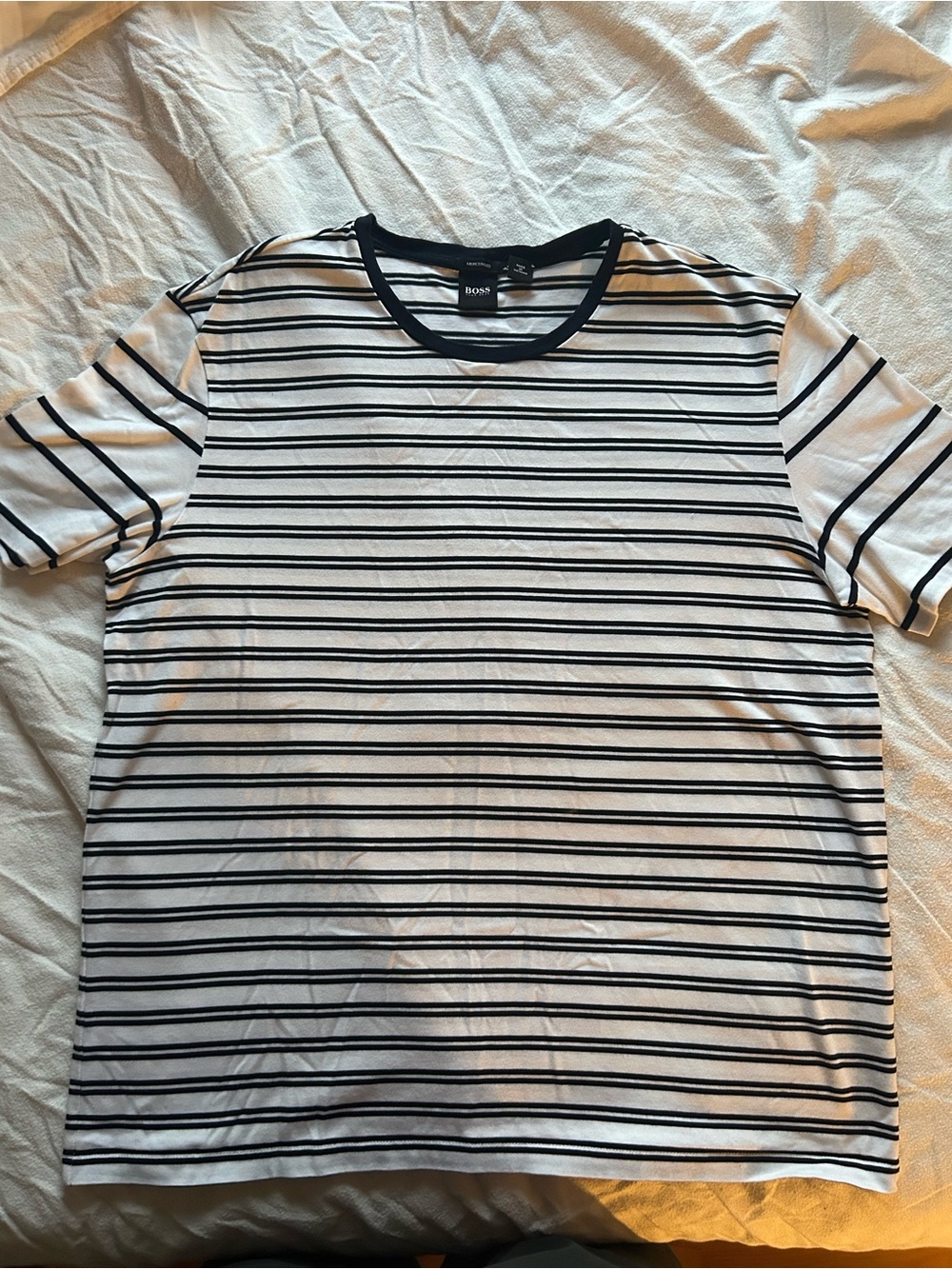 BOSS Hugo Boss Men’s Striped Ringer T-Shirt Black White Crewneck - Size EU XL